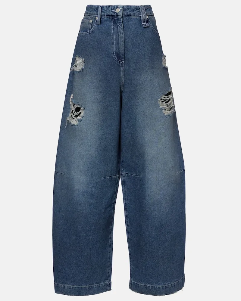 Simone Rocha Distressed High-Rise Wide-Leg Jeans Blau