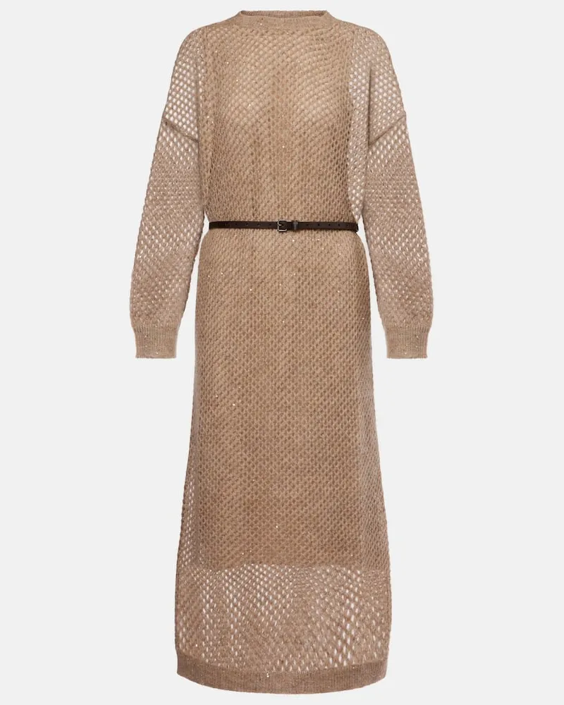 Brunello Cucinelli Midikleid aus Strick Braun