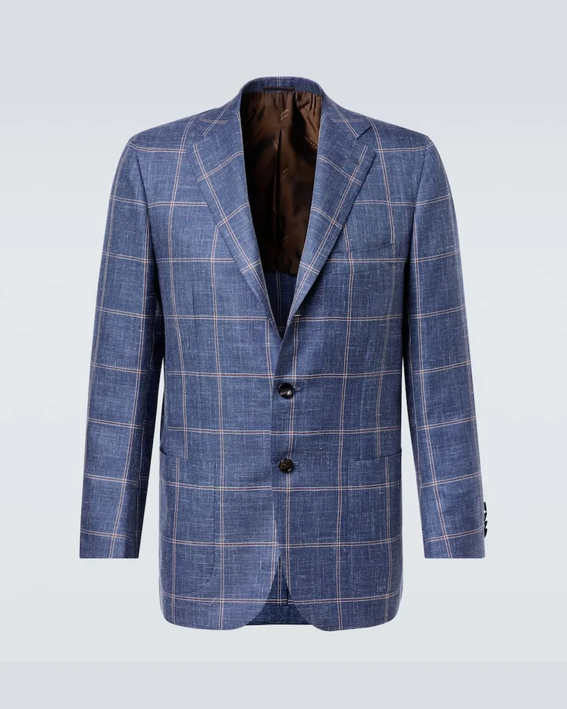 Kiton Blazer aus Kaschmir, Schurwolle, Seide und Leinen Blau