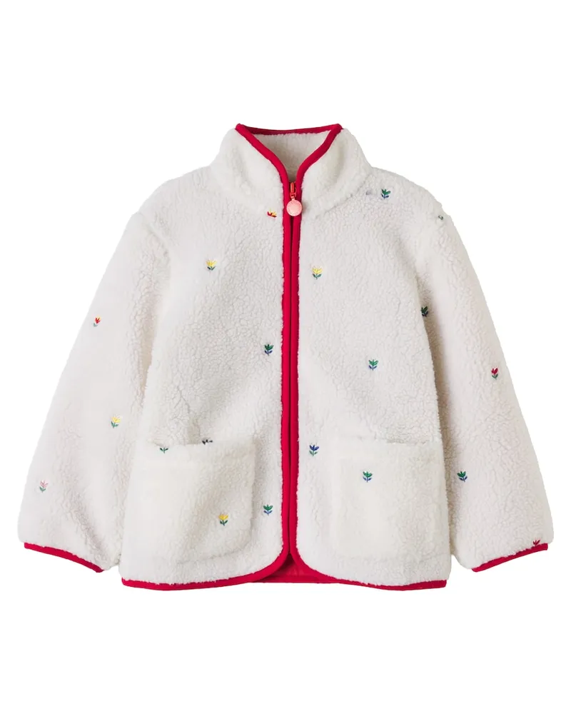 Stella McCartney Kids Bestickte Jacke aus Teddy Weiß