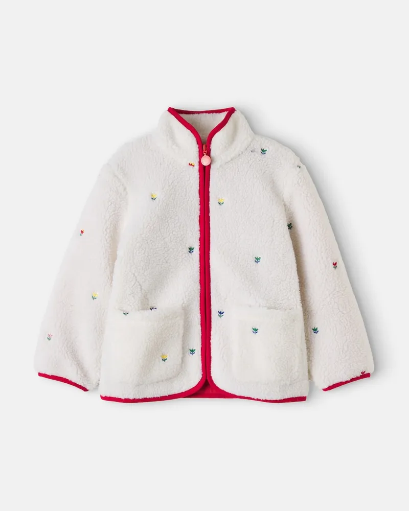 Stella McCartney Kids Bestickte Jacke aus Teddy Weiß