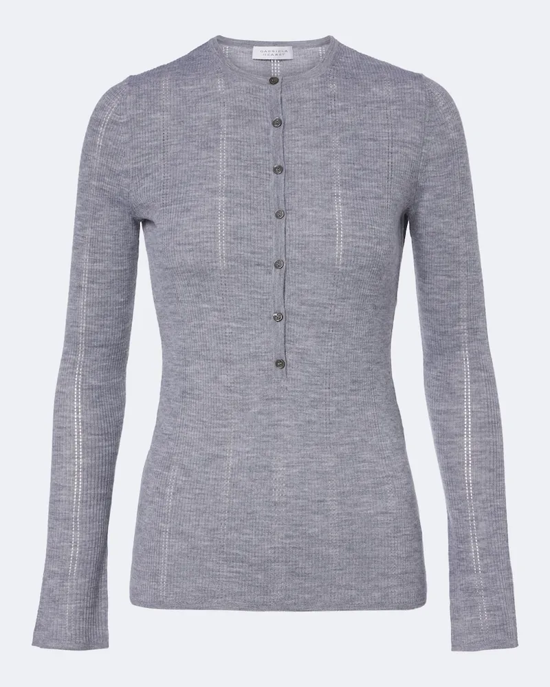 Gabriela Hearst Pointelle-Strick Henley-Shirt Olea aus Wolle Grau