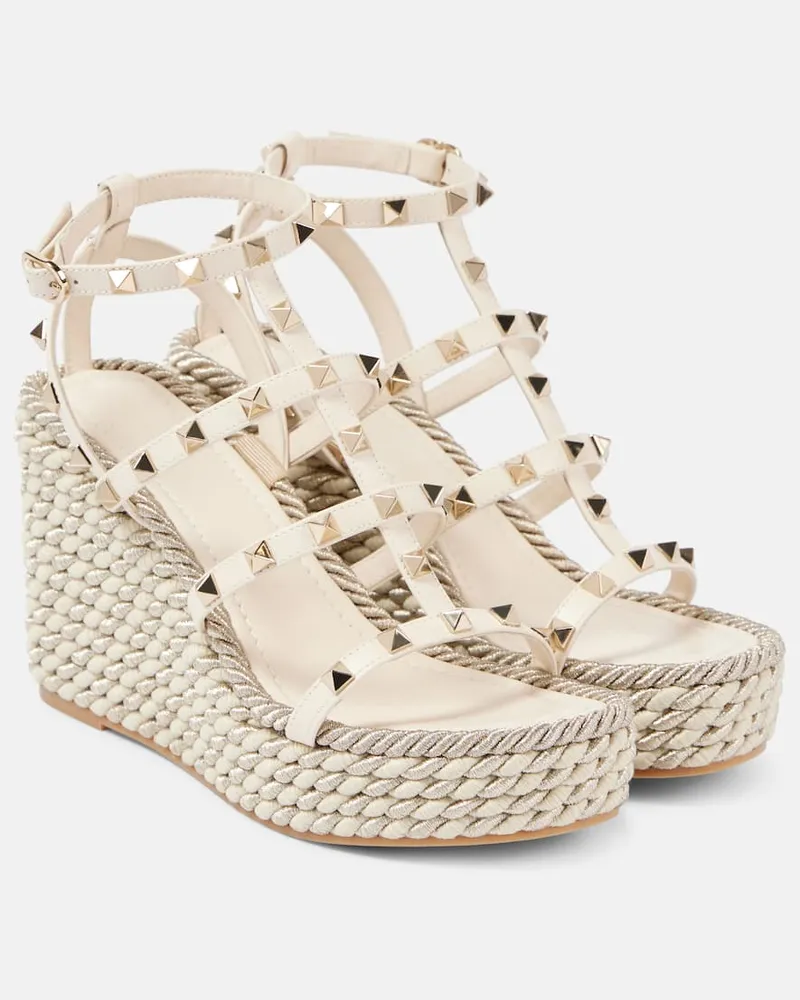 Valentino Garavani Wedge-Sandalen Rockstud Torchon 95 mit Leder Weiß