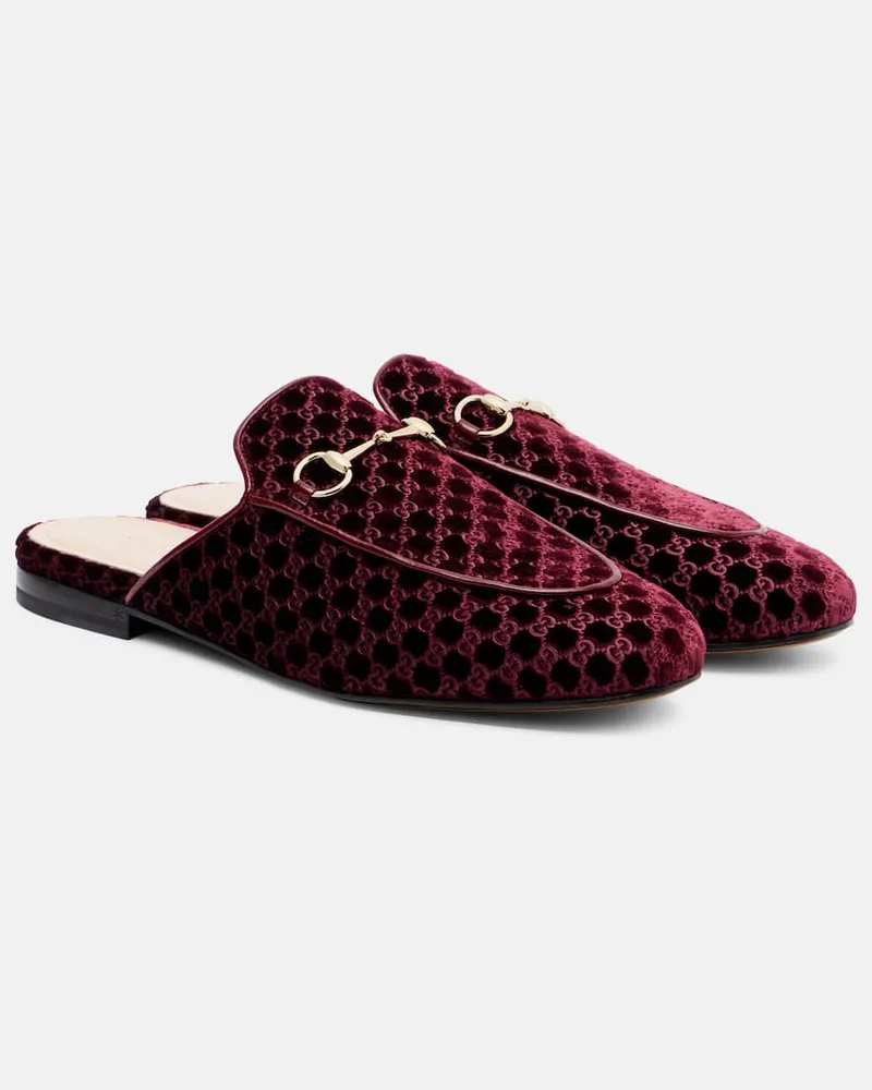 Gucci Slippers Princetown Horsebit aus Samt Burgunderrot