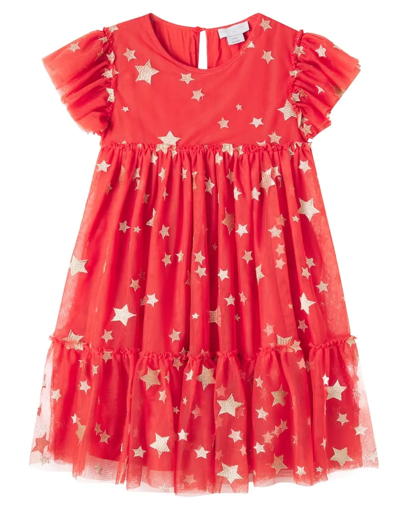 Stella McCartney Kids Kleid Ditsy Stars aus Tüll Rot