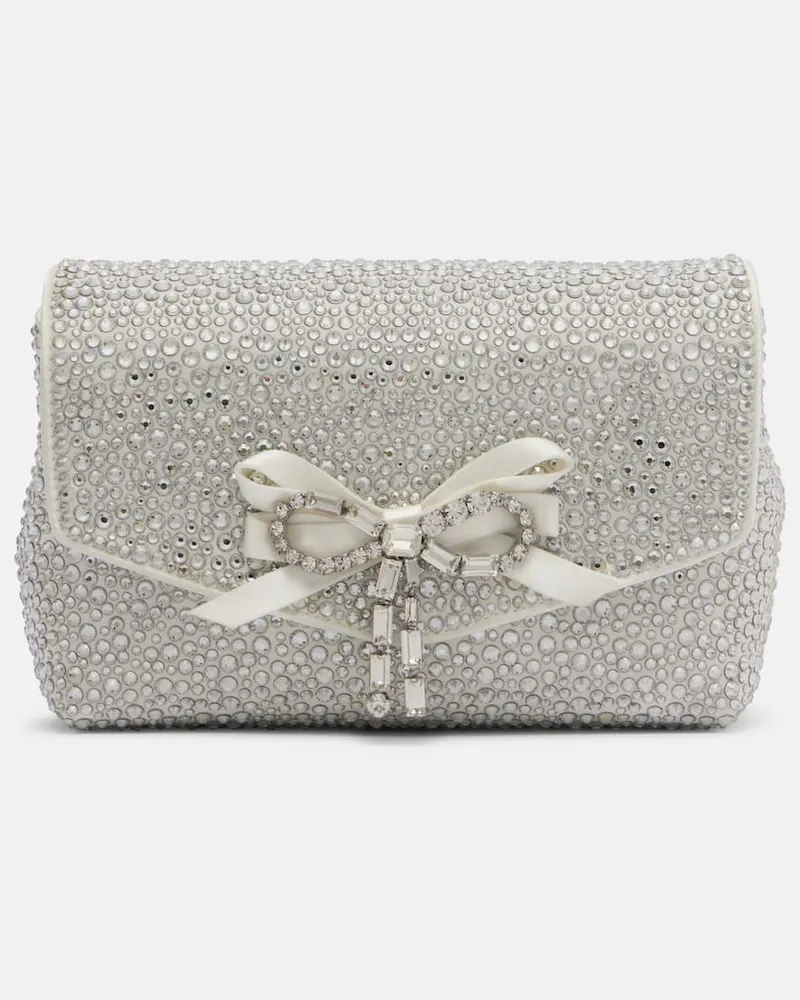 Jimmy Choo Clutch Soft Bow Mini aus Satin mit Kristallen Weiß