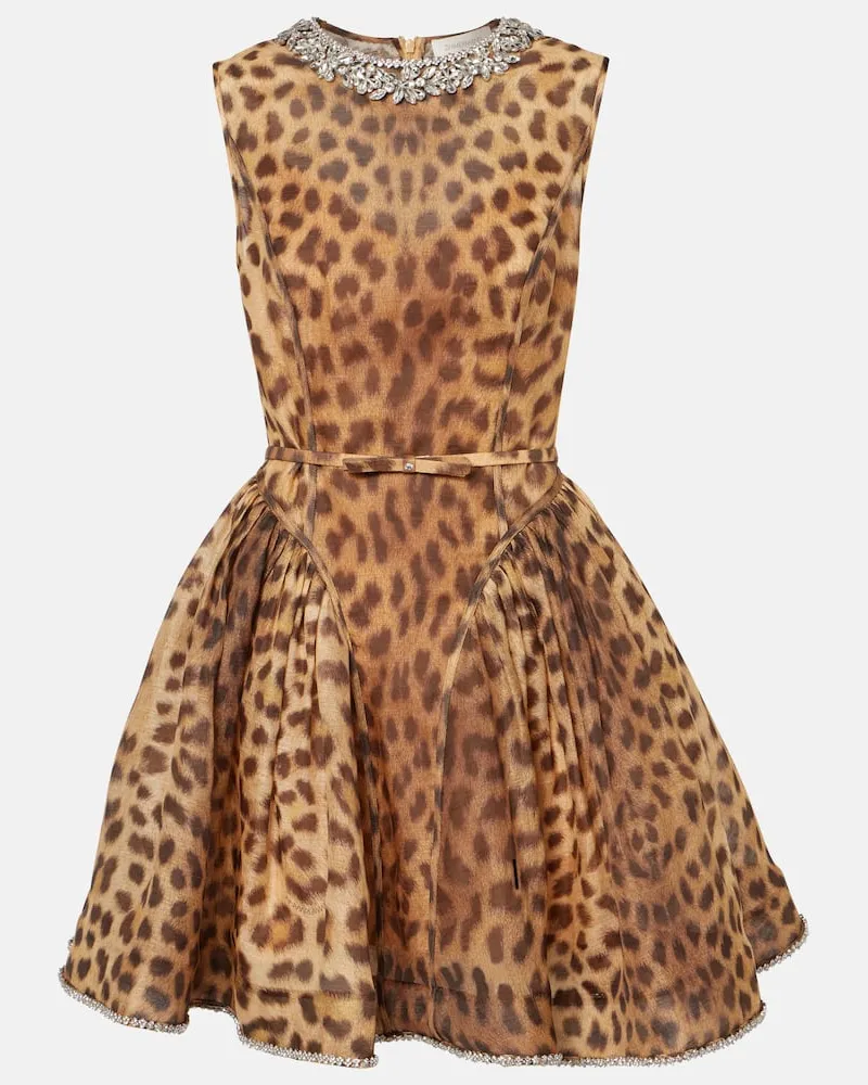 Zimmermann Minikleid Crush Panelled aus Leinen und Seide Braun