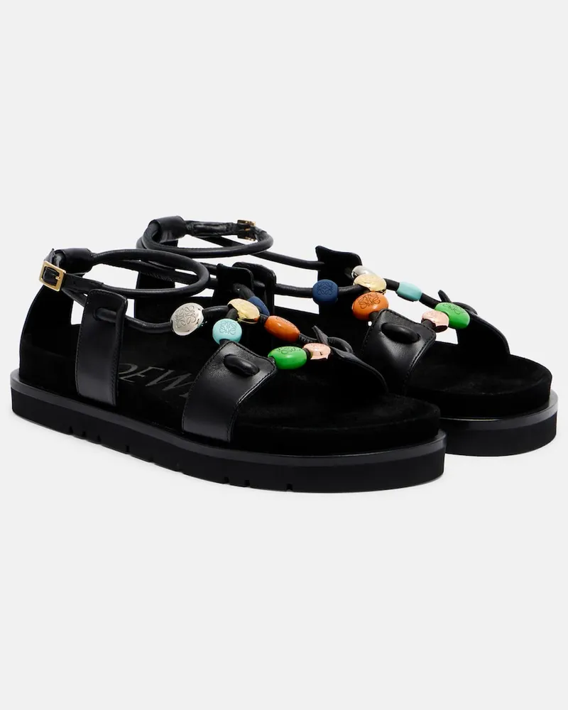 Loewe Paula's Ibiza Sandalen Pebble Beads aus Leder Schwarz
