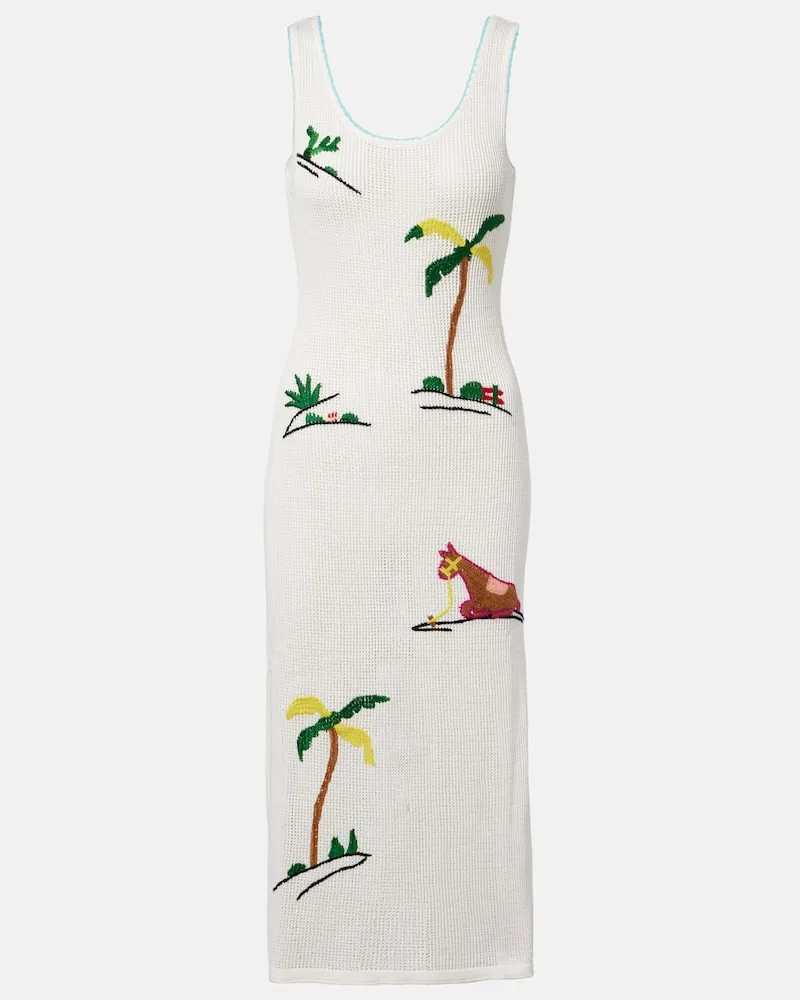 STAUD Besticktes Midikleid Luma aus Baumwolle Weiß
