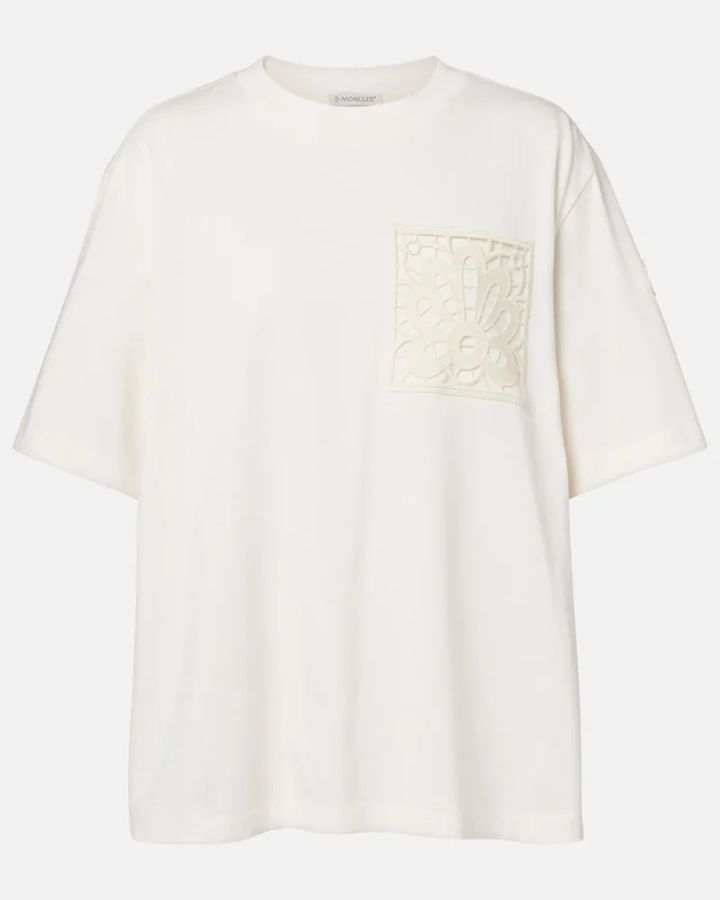 Moncler Besticktes T-Shirt aus Baumwoll-Jersey Weiß