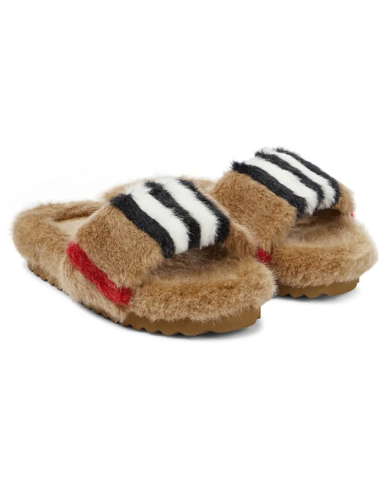Burberry Pantoletten Icon Stripe aus Faux Fur Braun