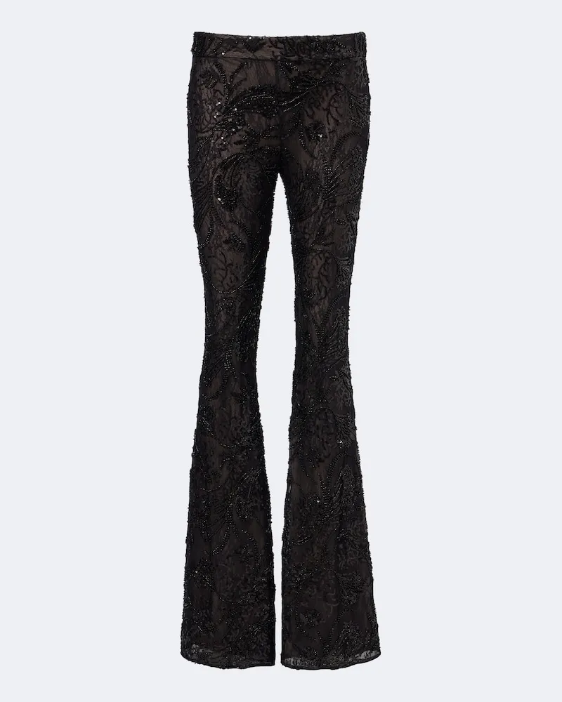 The New Arrivals Ilkyaz Ozel Verzierte High-Rise Schlaghose Meihua Schwarz