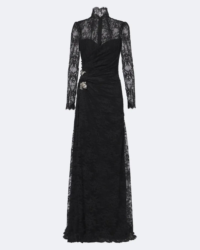 Monique Lhuillier Verzierte Robe aus Spitze Schwarz