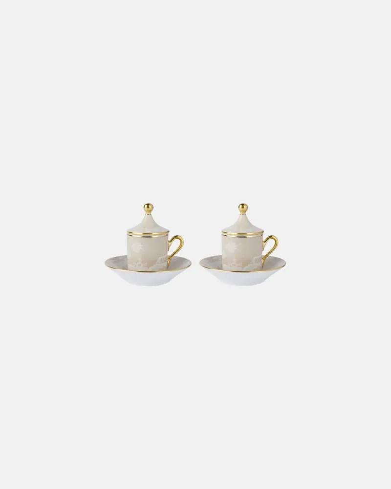 Ginori 1735 Set Oriente Italiano aus zwei Kaffeetassen und Untertassen Beige
