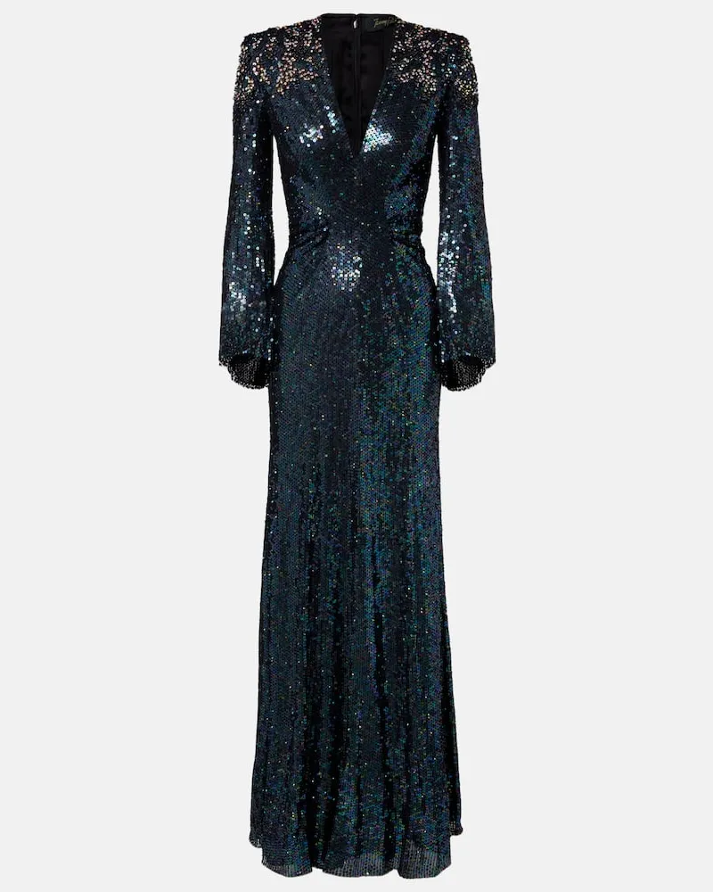 Jenny Packham Robe Zinnia mit Pailletten und Kristallen Blau