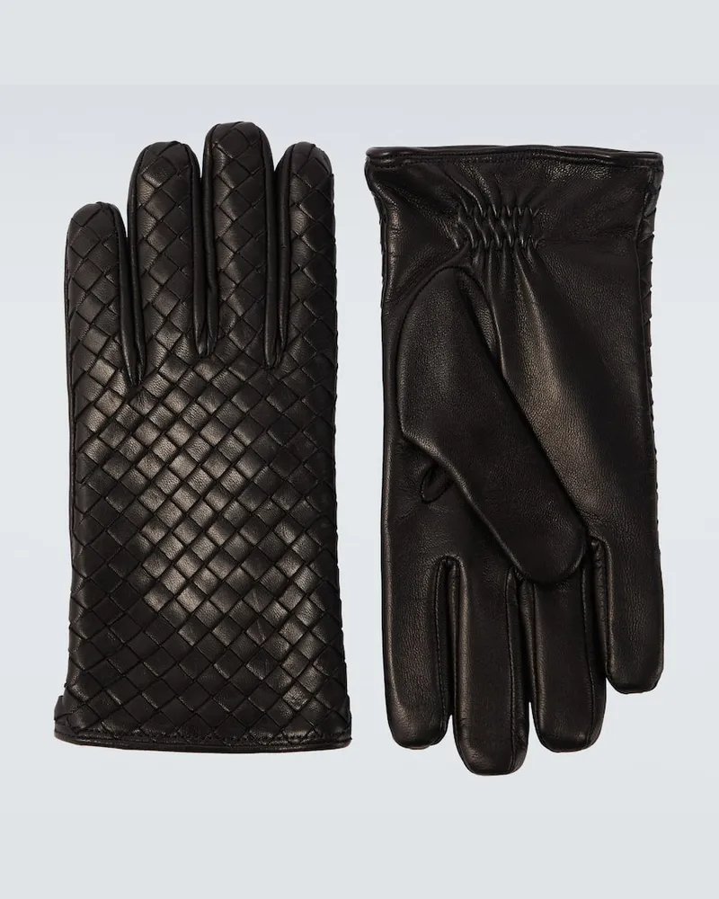 Bottega Veneta Handschuhe Intrecciato aus Leder Schwarz