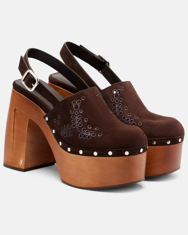 Jimmy Choo Plateau-Clogs Alida 135 aus Veloursleder Braun