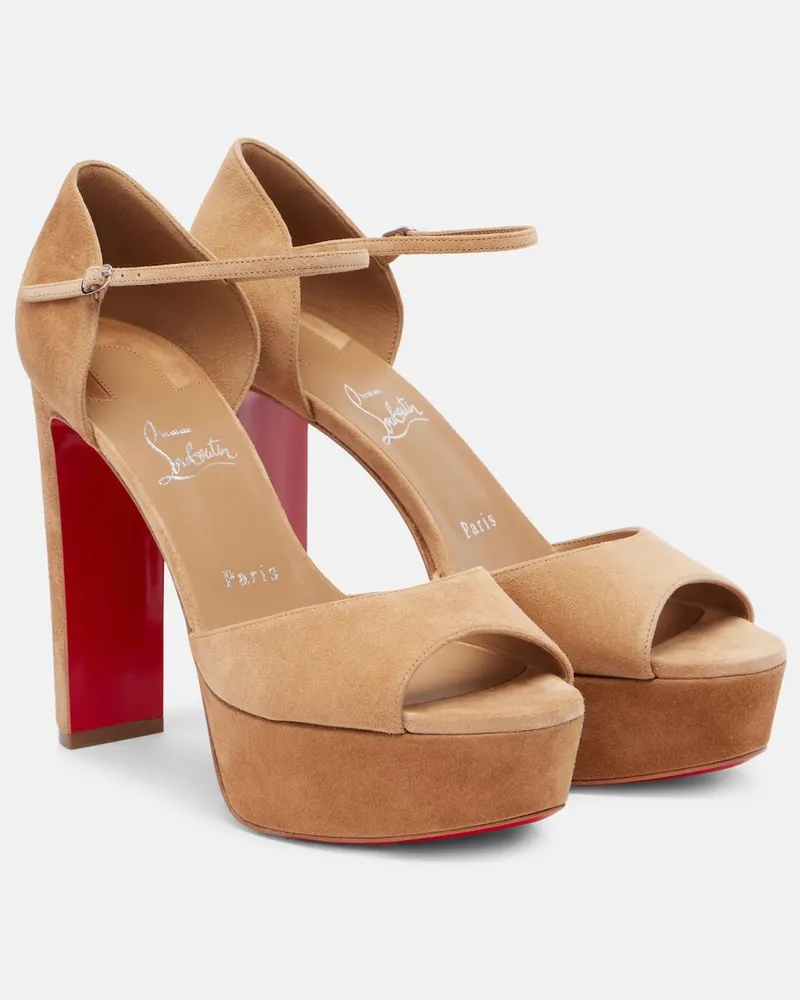 Christian Louboutin Plateausandalen Sandaloo 130 aus Veloursleder Beige