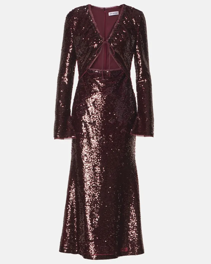 Self-Portrait Midikleid mit Pailletten Rot