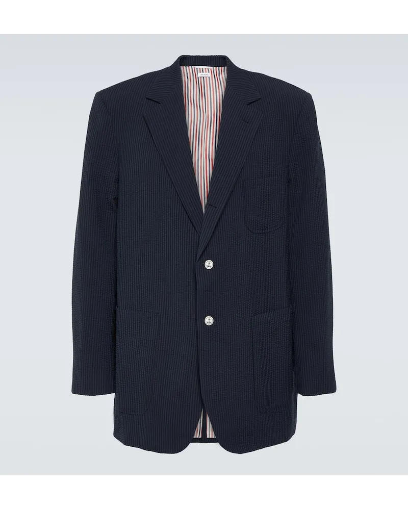 Thom Browne Blazer Seersucker aus Wolle Blau