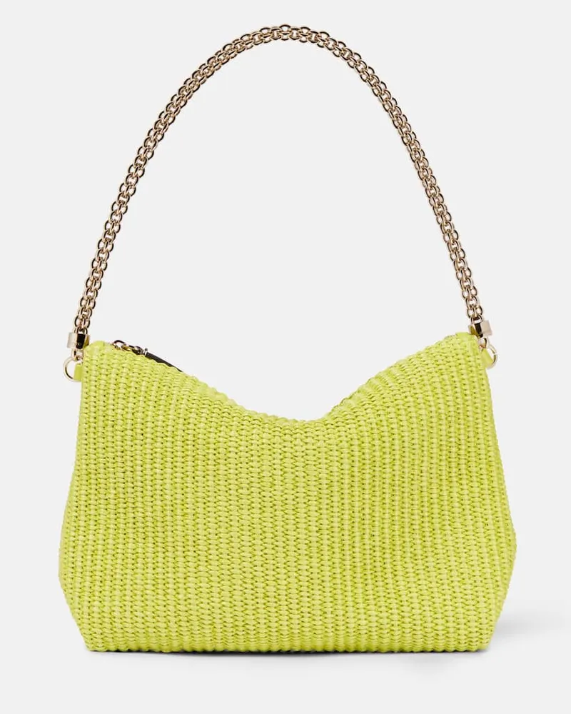 Jimmy Choo Schultertasche Callie aus Raffiabast Grün