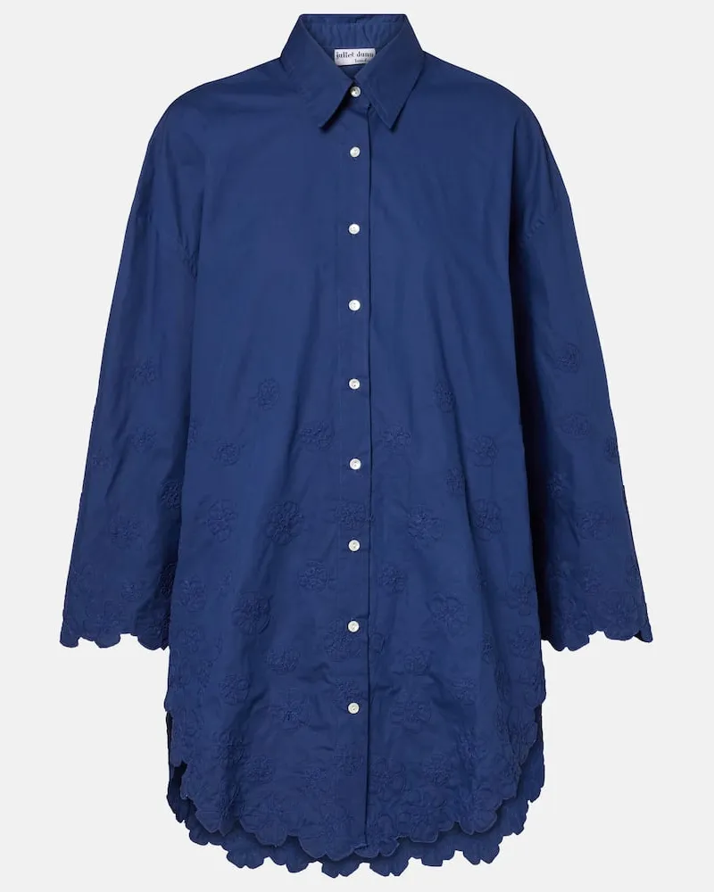 Juliet Dunn Besticktes Minikleid aus Baumwollpopeline Blau