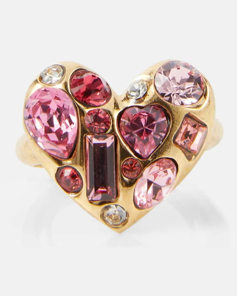 Oscar de la Renta Ring Gemstone Heart mit Kristallen Pink
