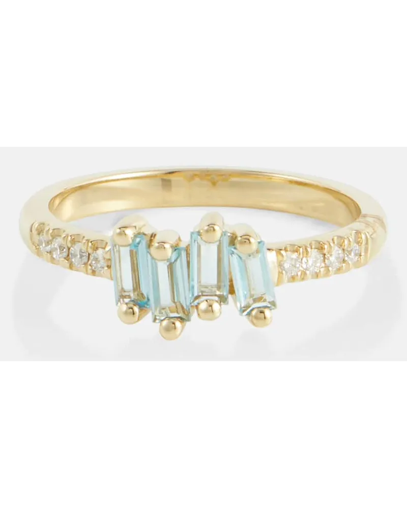 Suzanne Kalan Ring aus 14kt Gelbgold mit Diamanten und Topaz Blau