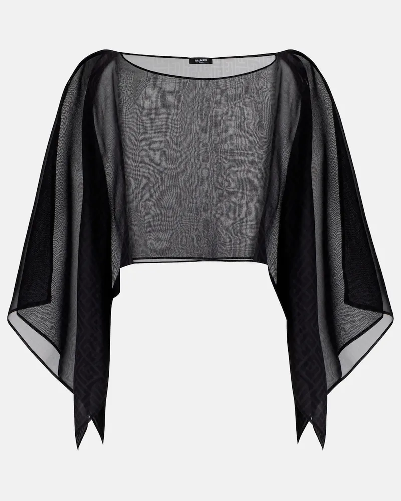 Balmain Cropped-Top Monogram aus Seide Schwarz