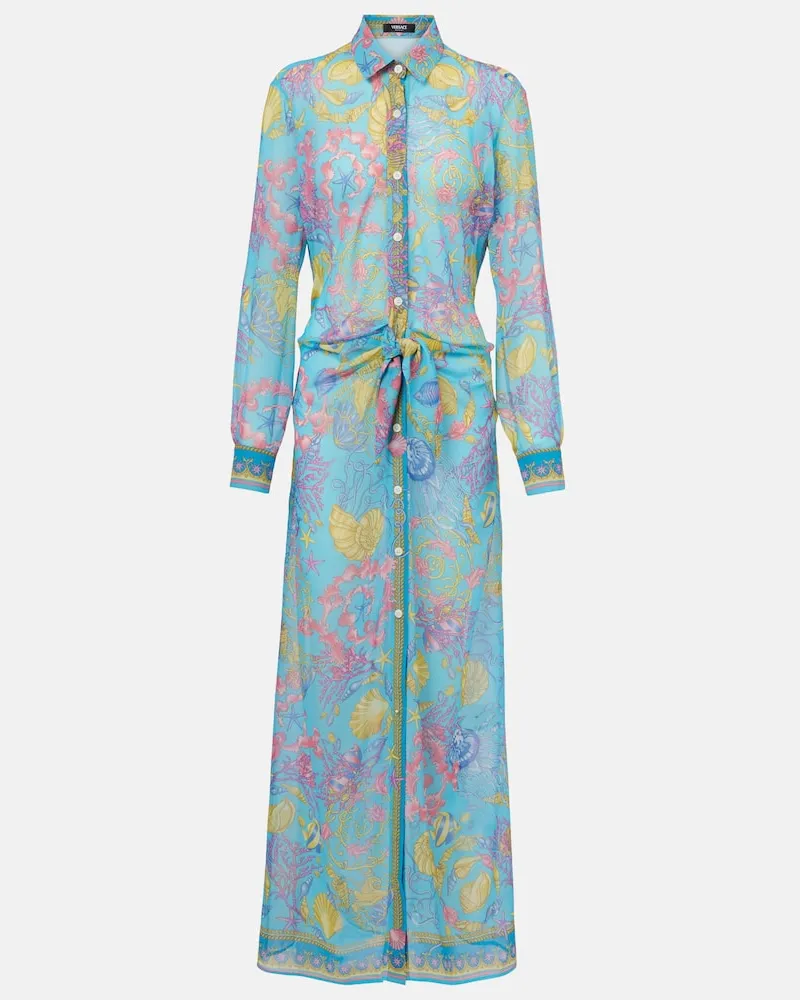 Versace Bedrucktes Hemdblusenkleid Blau
