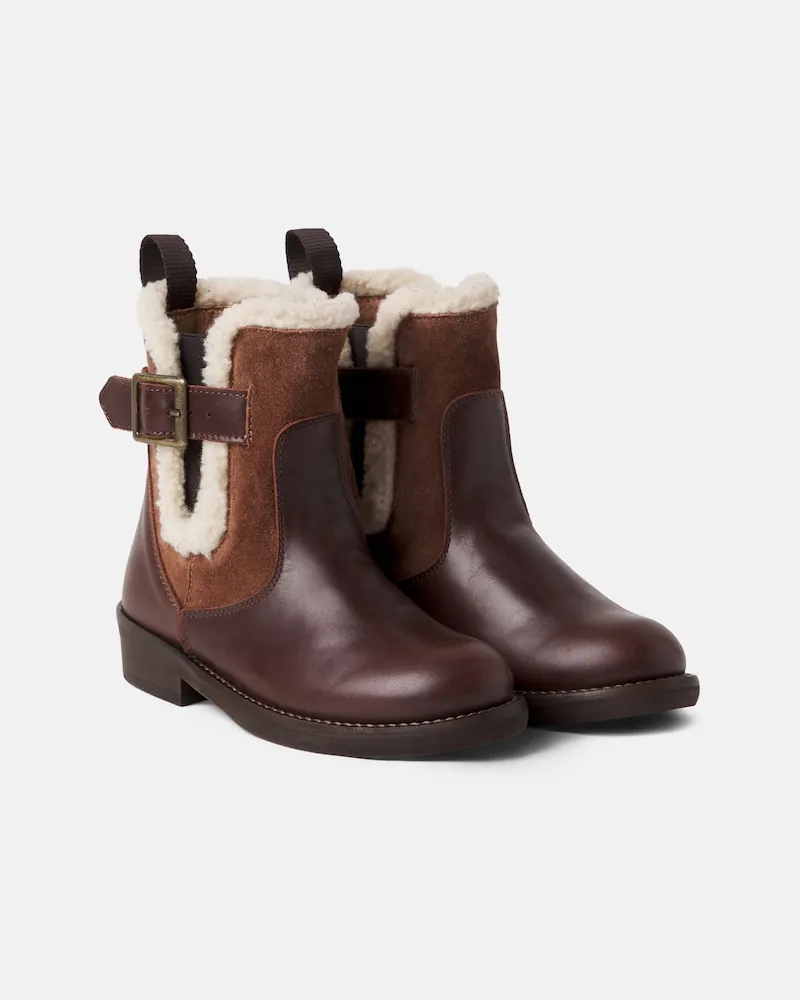 Pepe Jeans PèPè Ankle Boots aus Leder mit Shearling Braun