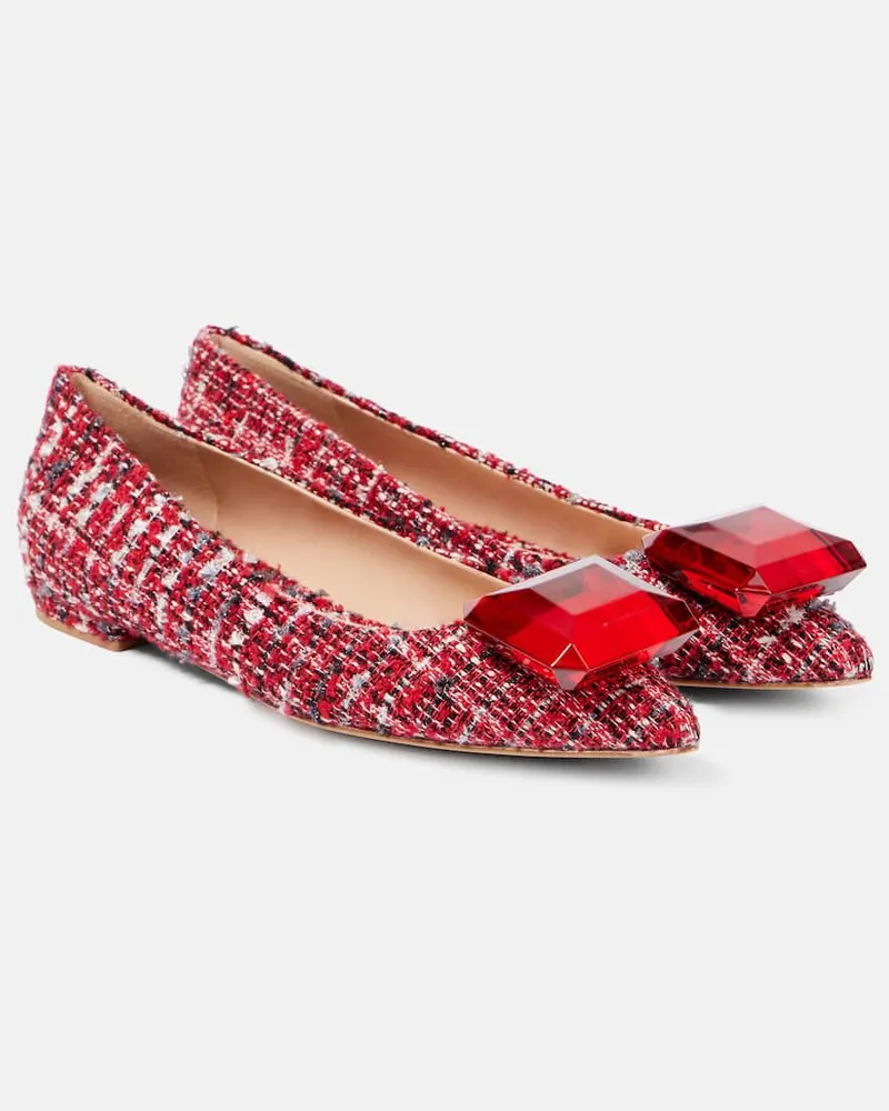 Gianvito Rossi Verzierte Ballerinas Jaipur aus Bouclé Rot