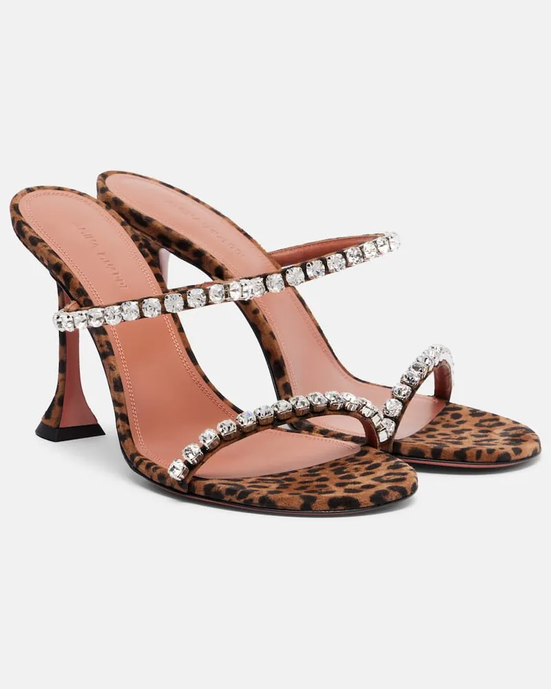 Amina Muaddi Sandalen Gigi 95 aus Veloursleder mit Kristallen Braun