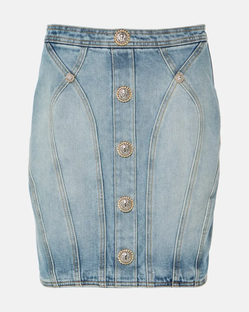 Balmain High-Rise-Jeansrock Blau