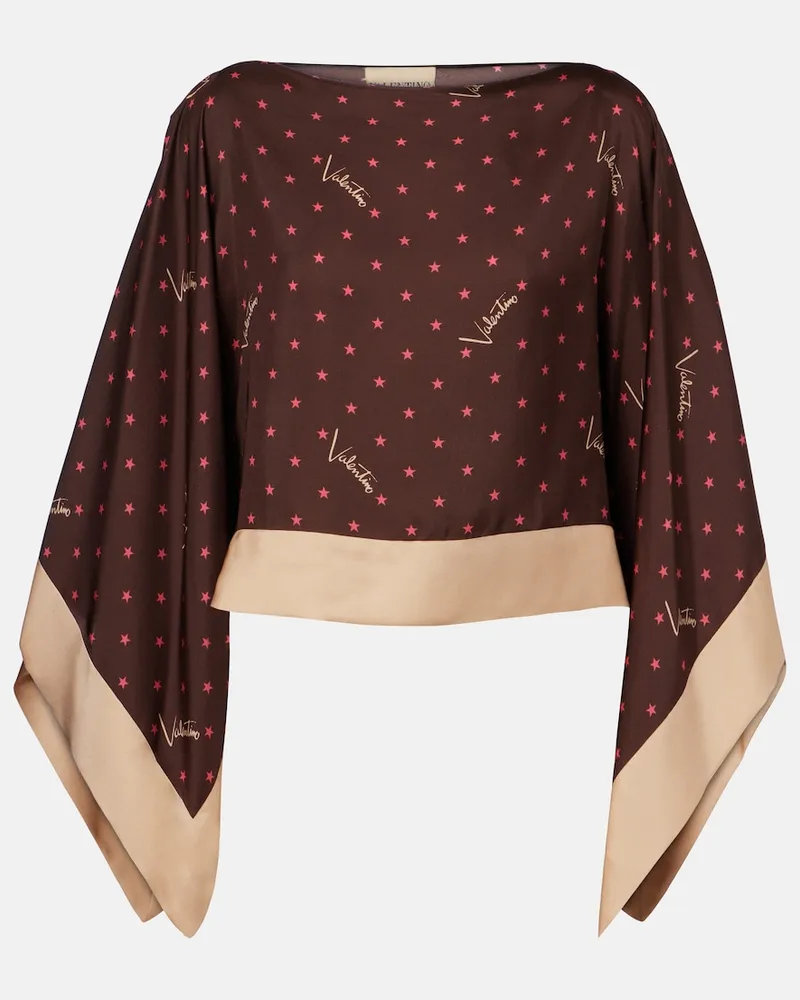 Valentino Garavani Bedrucktes Top aus Seiden-Twill Braun