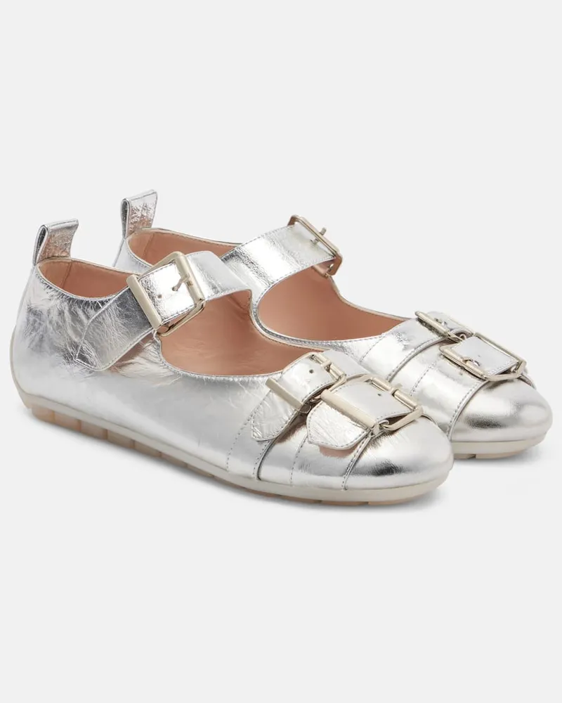 Simone Rocha Ballerinas Buckle Ballerina Grip aus Leder Silber