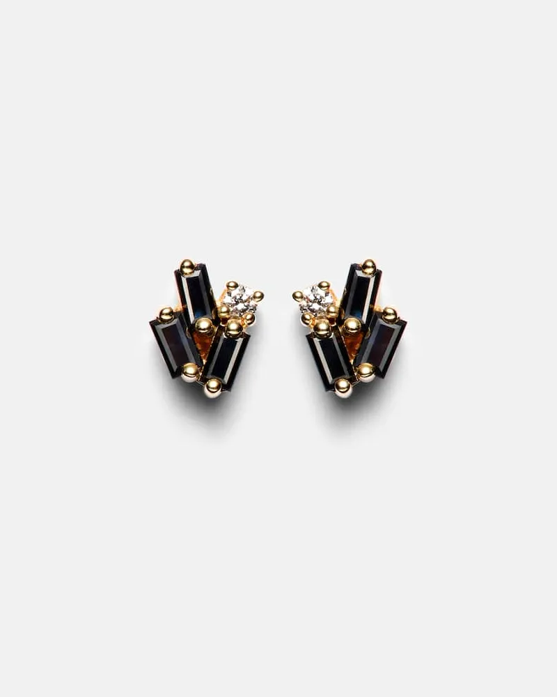 Suzanne Kalan Ohrringe Fireworks aus 18kt Gelbgold mit Diamanten und Saphiren Schwarz