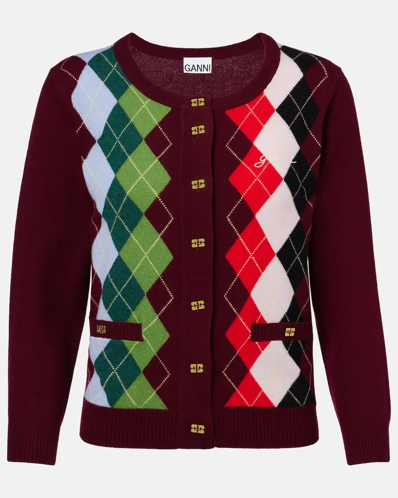 Ganni Cardigan aus Wolle und Kaschmir Burgunderrot