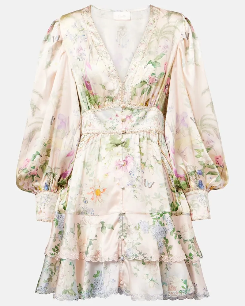 Camilla Minikleid aus Seide mit Kristallen Multicolor