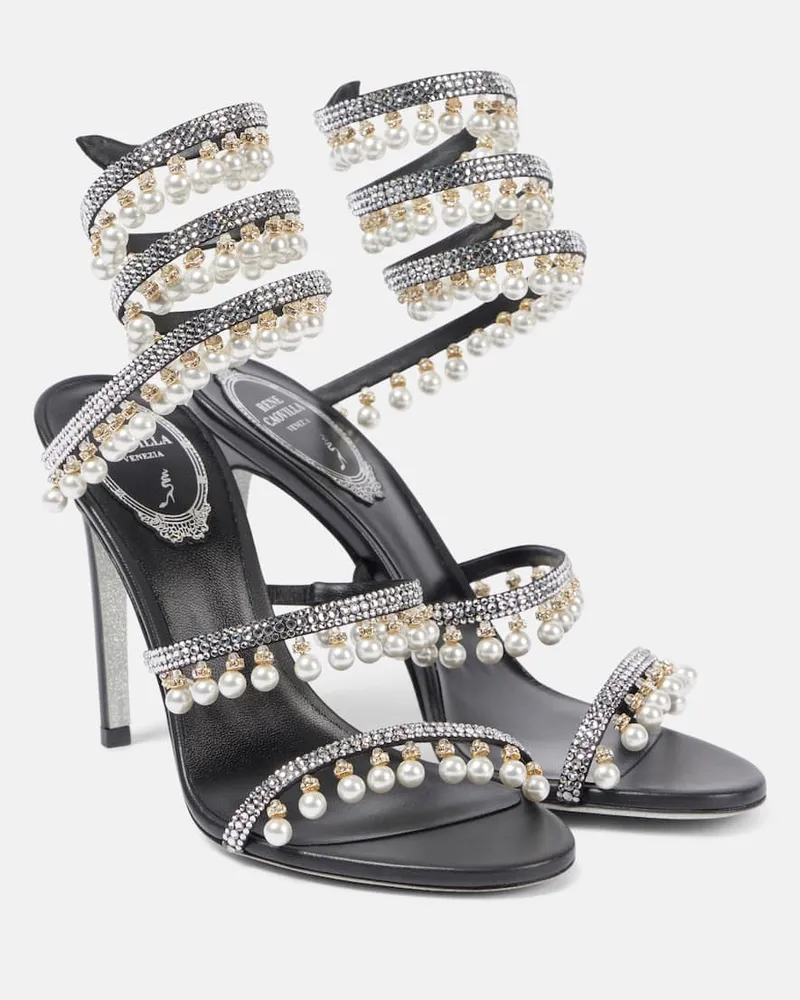René Caovilla Verzierte Sandalen 105 aus Satin Schwarz