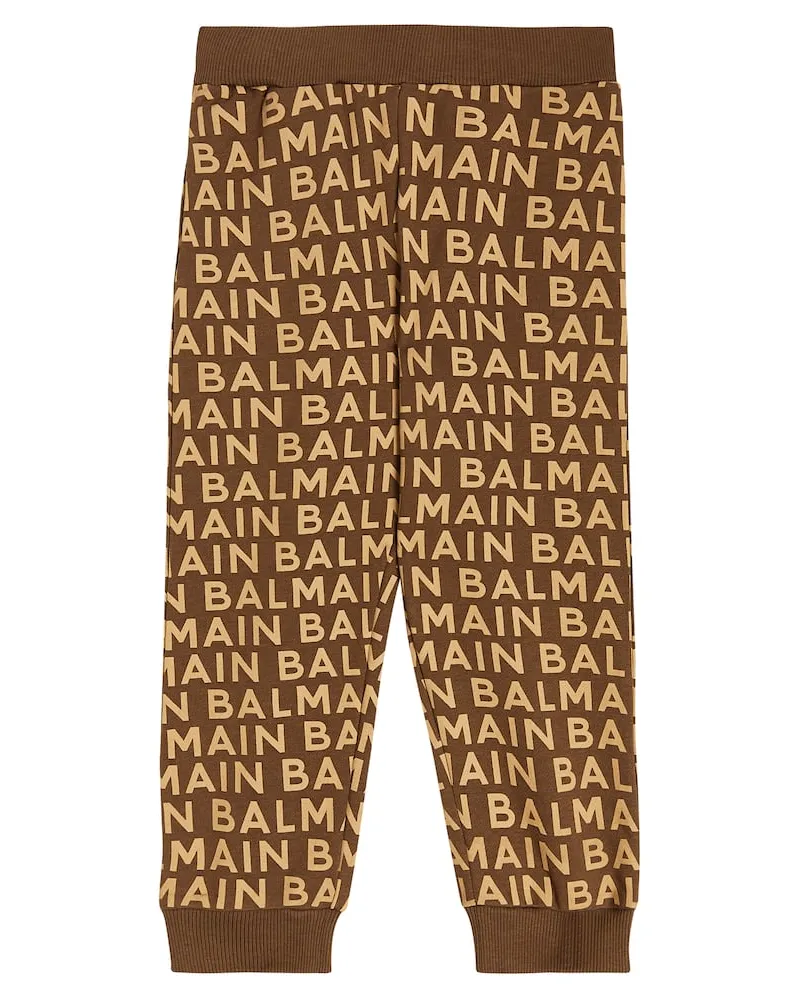 Balmain Bedruckte Jogginghose aus Baumwolle Braun