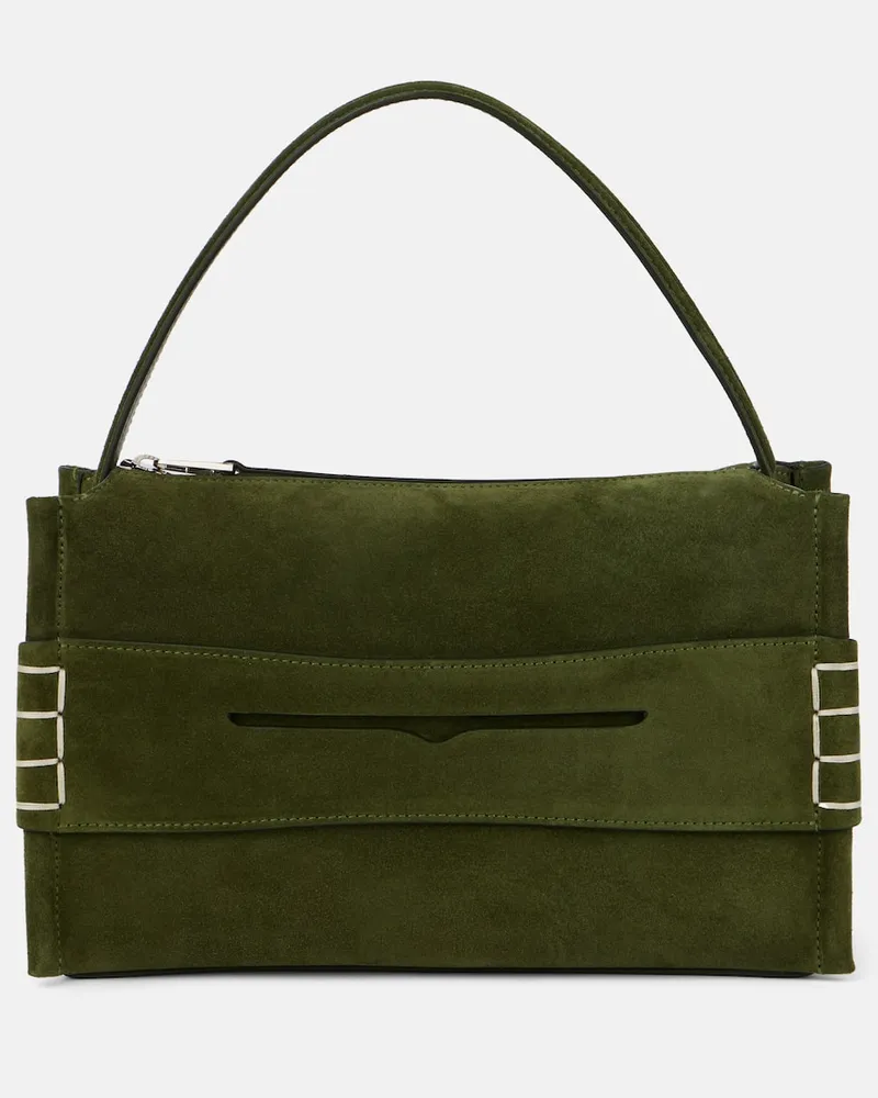 J.W.Anderson Schultertasche Loafer Small aus Veloursleder Grün