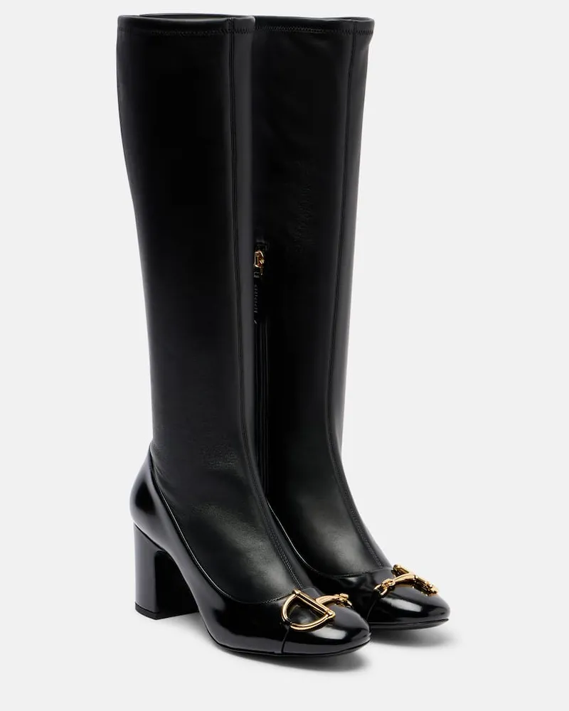 Gucci Stiefel Alfa Horsebit 75 aus Leder Schwarz