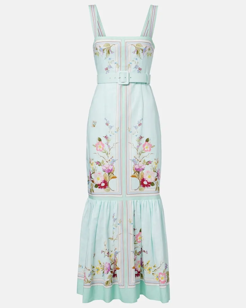 Self-Portrait Maxikleid aus Leinen Blau