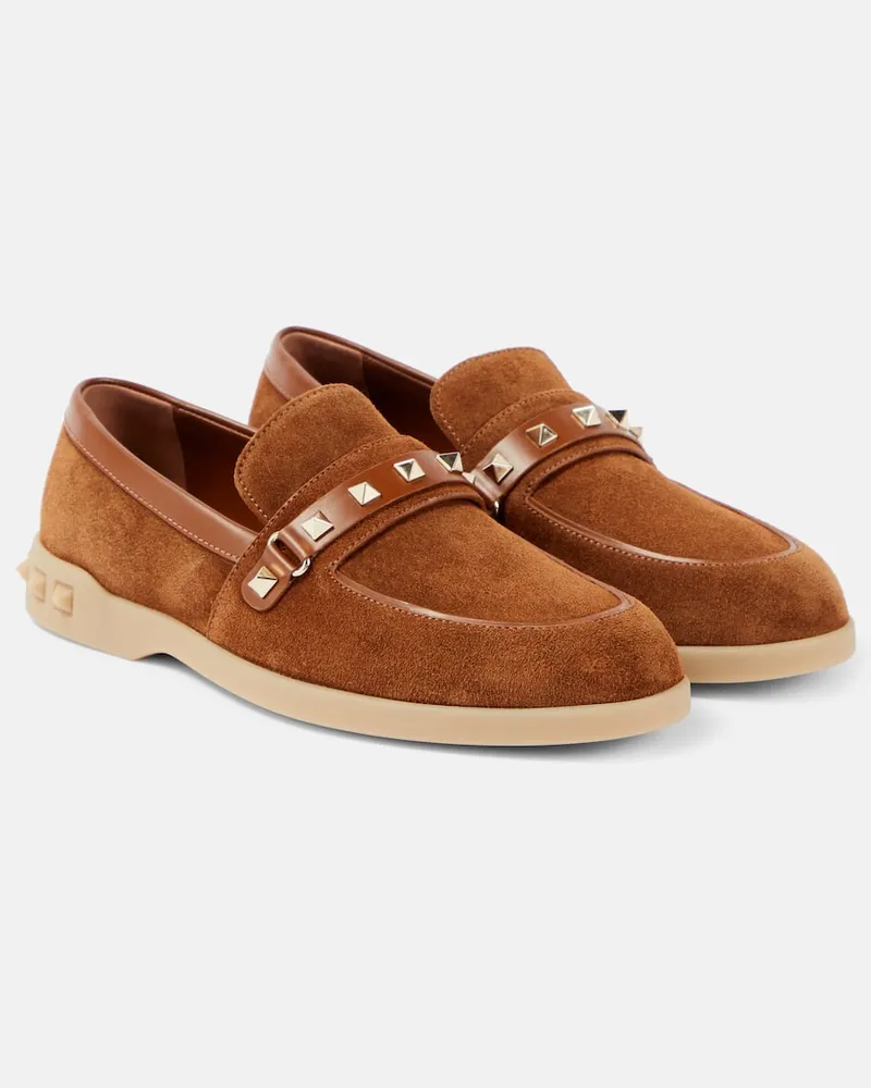 Valentino Garavani Loafers Leisure Flows aus Veloursleder Braun
