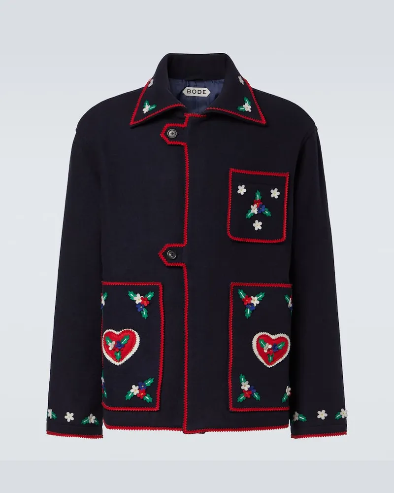 BODE Bestickte Jacke Carroll aus Wolle Blau