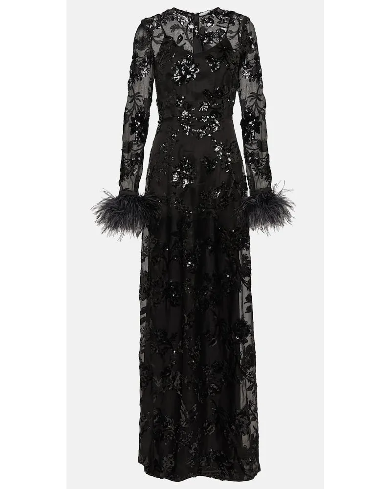 Erdem Verzierte Robe Malvina aus Seide Schwarz