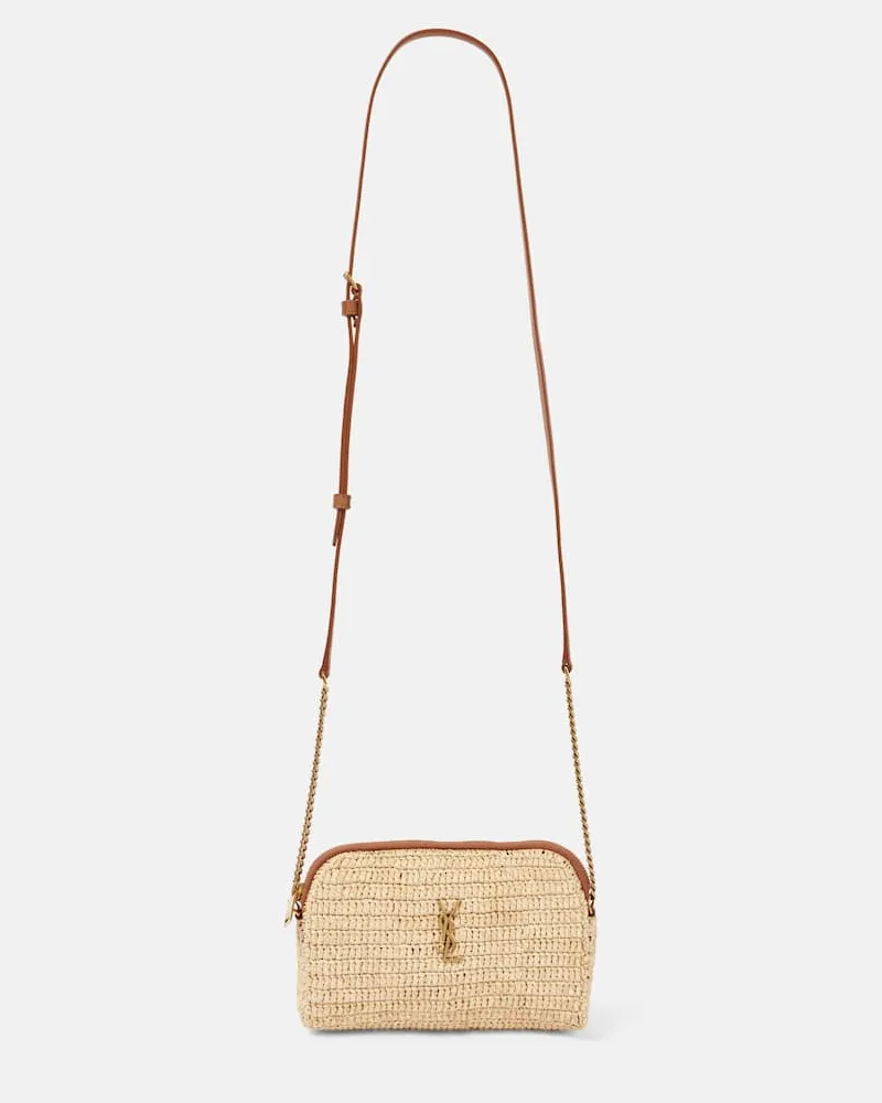 Saint Laurent Schultertasche Gaby aus Raffiabast mit Leder Neutral