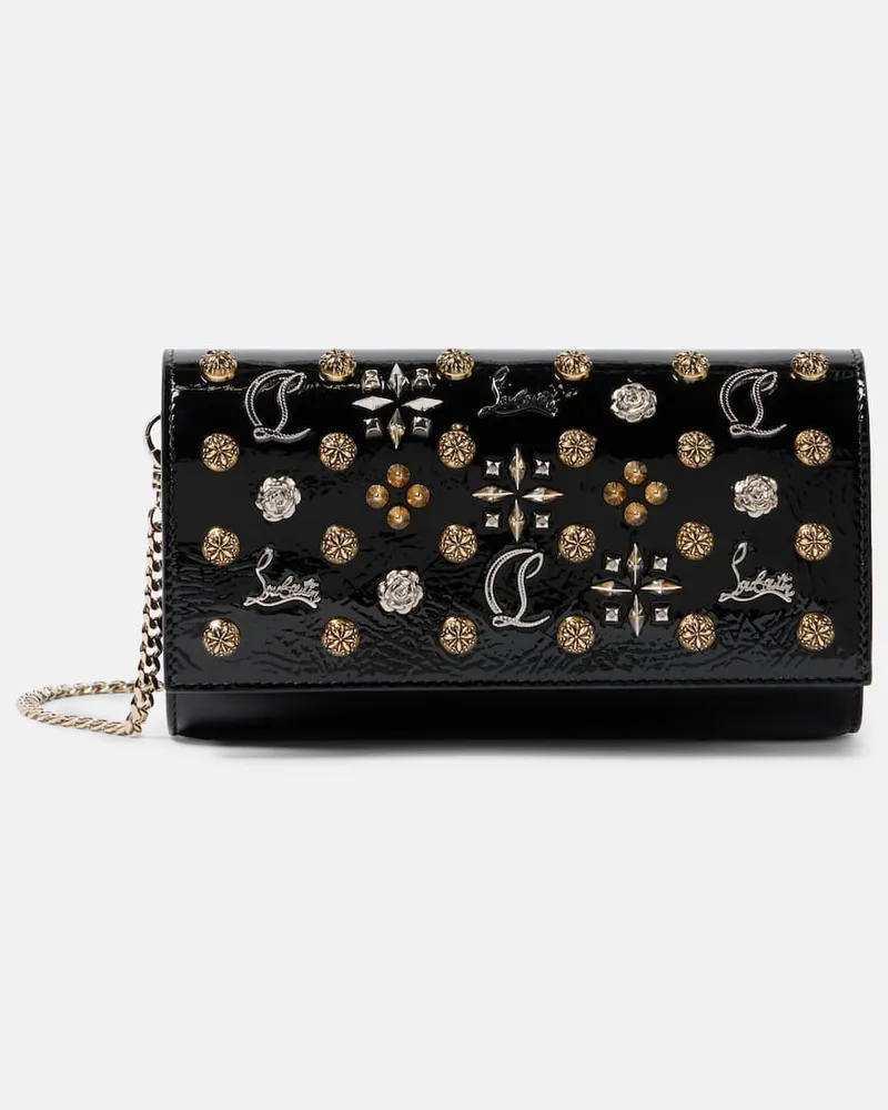 Christian Louboutin Verziertes Portemonnaie mit Kettenriemen aus Lackleder Schwarz