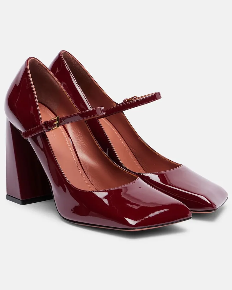 Amina Muaddi Mary-Jane-Pumps Charlotte 95 aus Lackleder Burgund